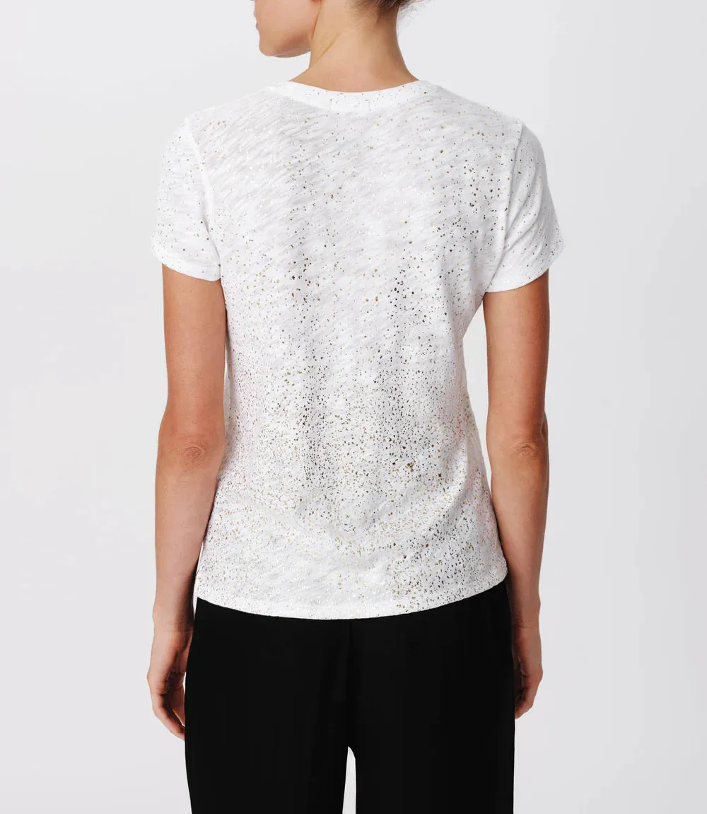 Slub Jersey with Foil Schoolboy Short Sleeve Crew Neck Tee - White Gold