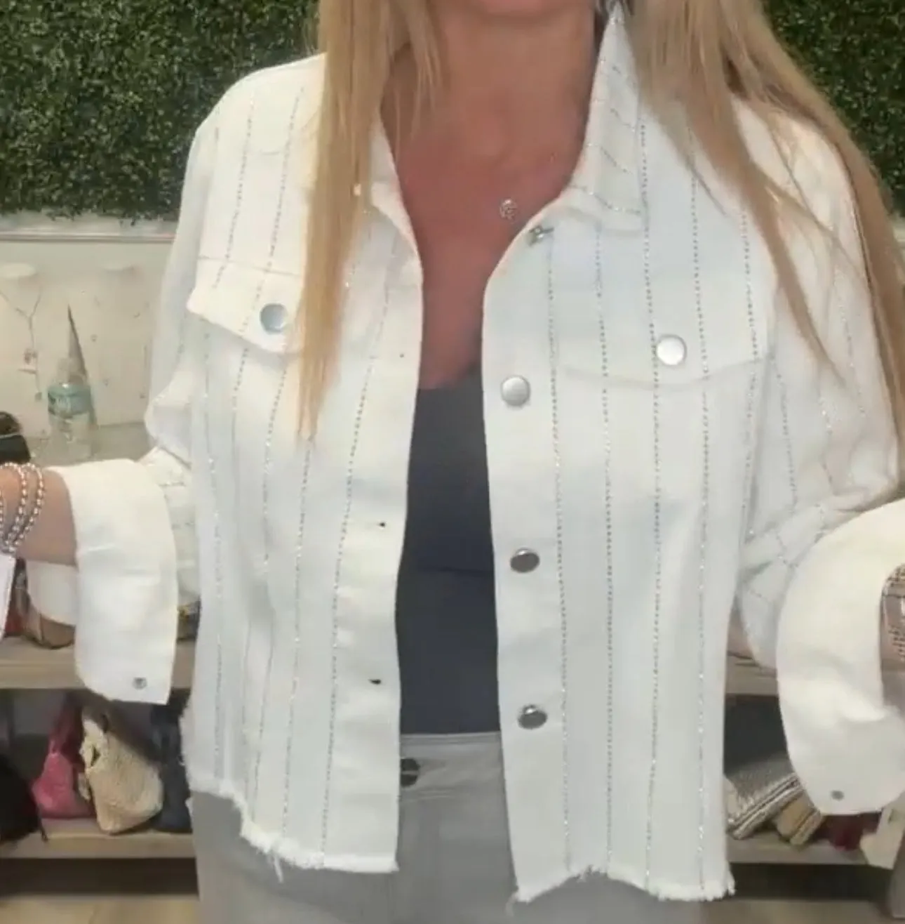 Sparkly Vertical Striped Denim Jacket