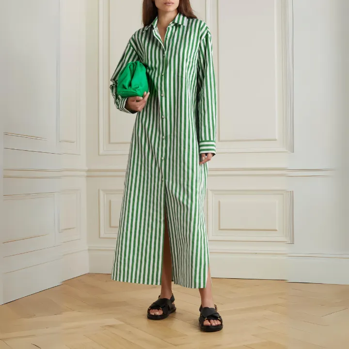 Vertical Striped Long Shirt With Slit Cut J5887