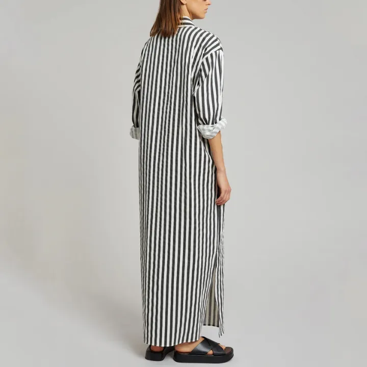 Vertical Striped Long Shirt With Slit Cut J5887