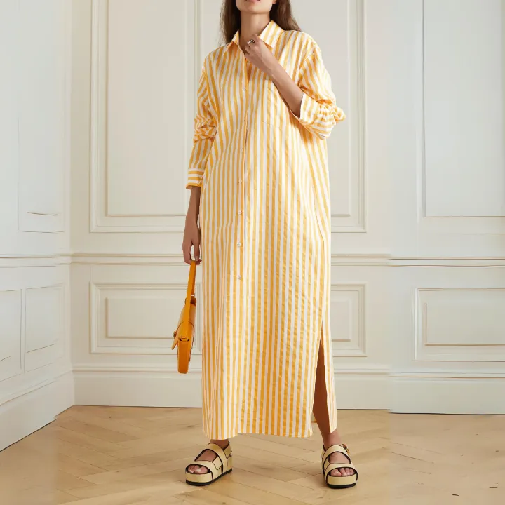 Vertical Striped Long Shirt With Slit Cut J5887