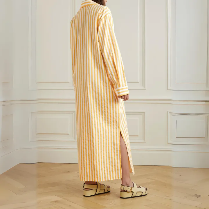 Vertical Striped Long Shirt With Slit Cut J5887