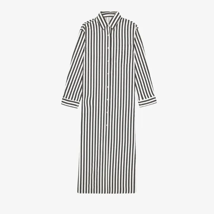 Vertical Striped Long Shirt With Slit Cut J5887