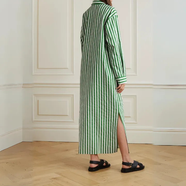 Vertical Striped Long Shirt With Slit Cut J5887