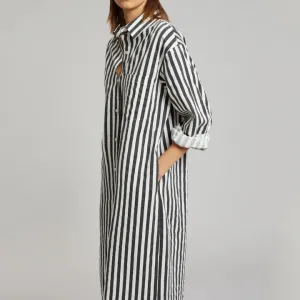 Vertical Striped Long Shirt With Slit Cut J5887