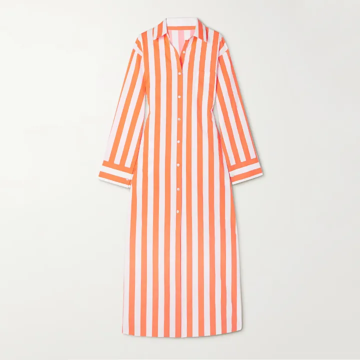 Vertical Striped Long Shirt With Slit Cut J5887