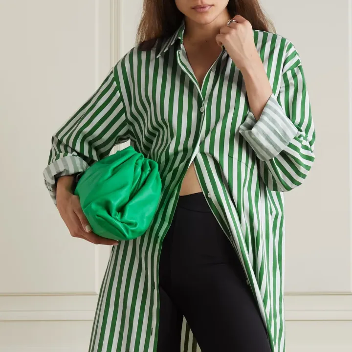 Vertical Striped Long Shirt With Slit Cut J5887