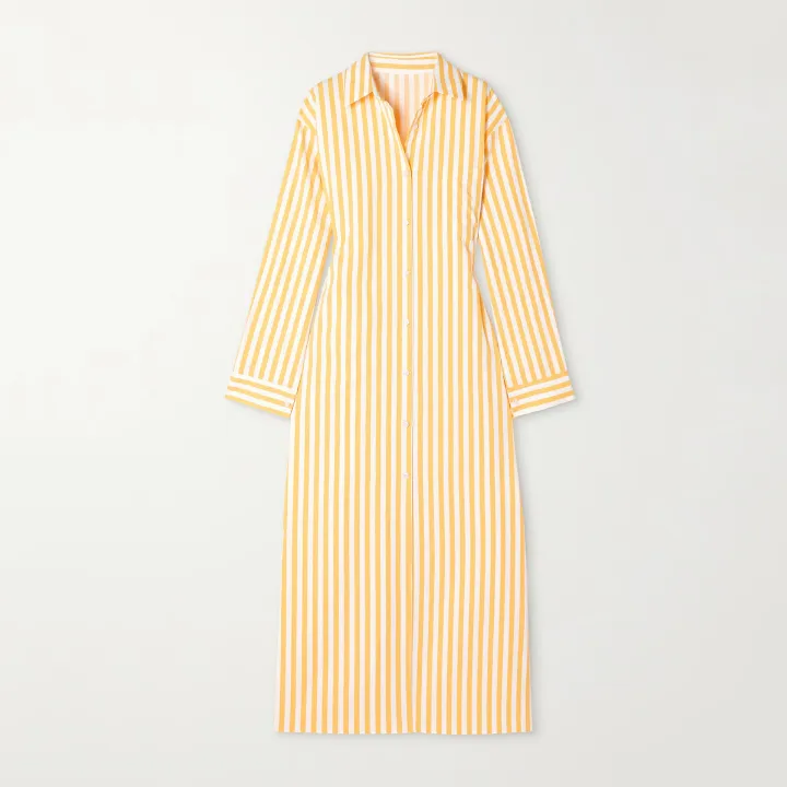 Vertical Striped Long Shirt With Slit Cut J5887