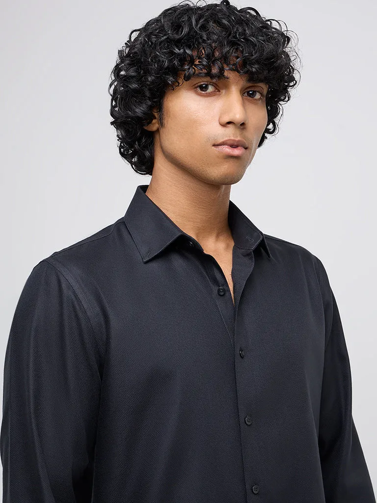 WES Formals Black Slim-Fit Cotton Shirt