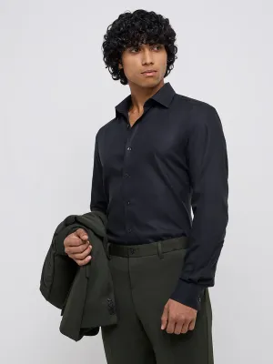 WES Formals Black Slim-Fit Cotton Shirt