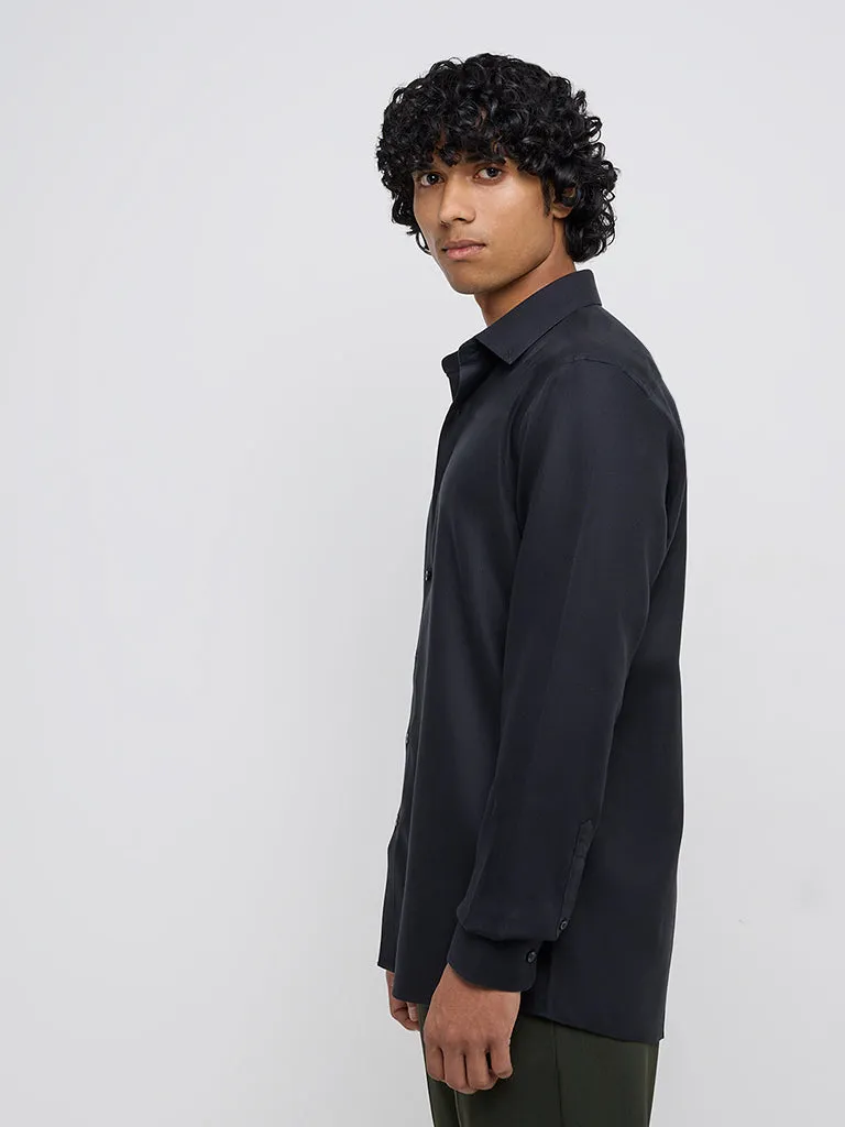 WES Formals Black Slim-Fit Cotton Shirt