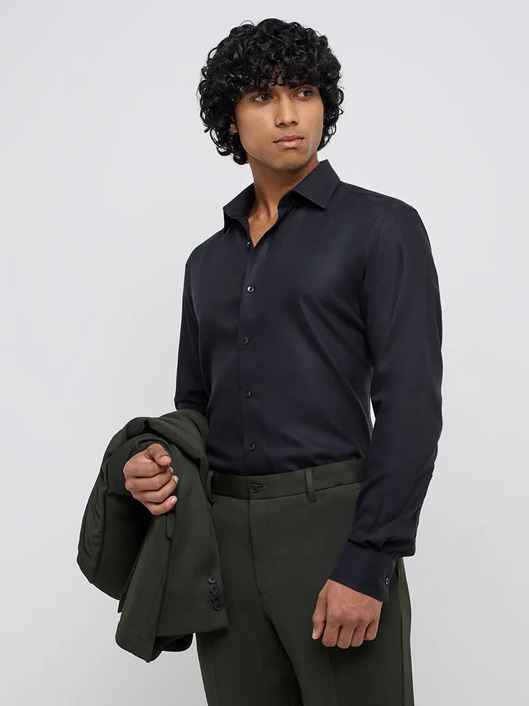 WES Formals Black Slim-Fit Cotton Shirt