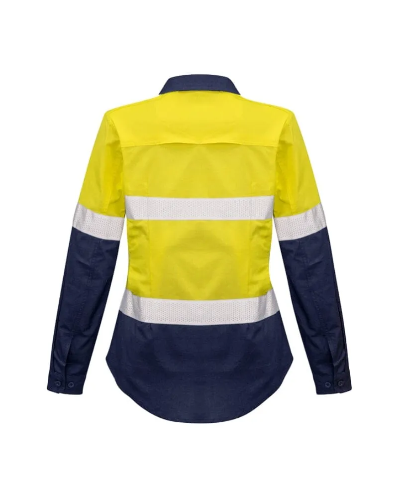 Womens Rugged Cooling Hi Vis Taped Long Sleeve Shirt - Yellow/Navy