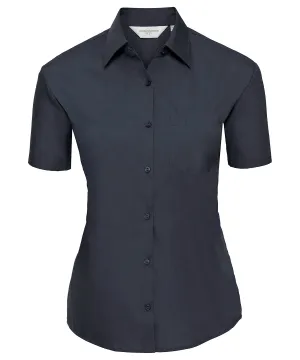 Womens short sleeve polycotton easycare poplin shirt | French Navy