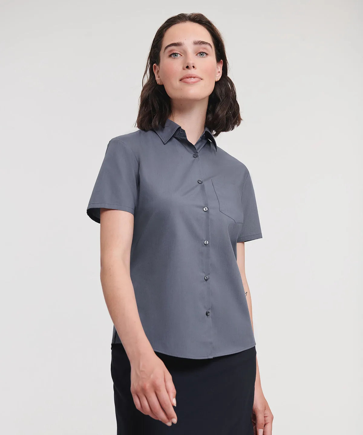 Womens short sleeve polycotton easycare poplin shirt | French Navy